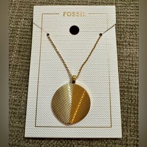 Fossil Harlow Linear Texture Gold-Tone Stainless Steel Chain Necklace New W Tags